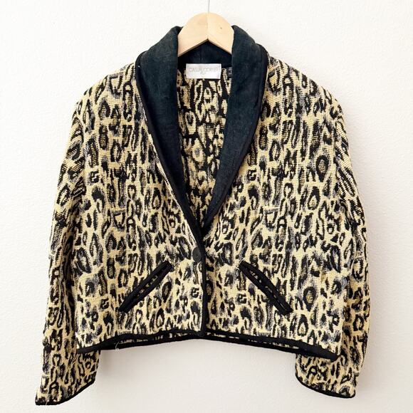 Casual Corner Jackets & Blazers - CASUAL CORNER & CO | Vintage Cotton Leopard Print Jacket Coat Thick | Size Large